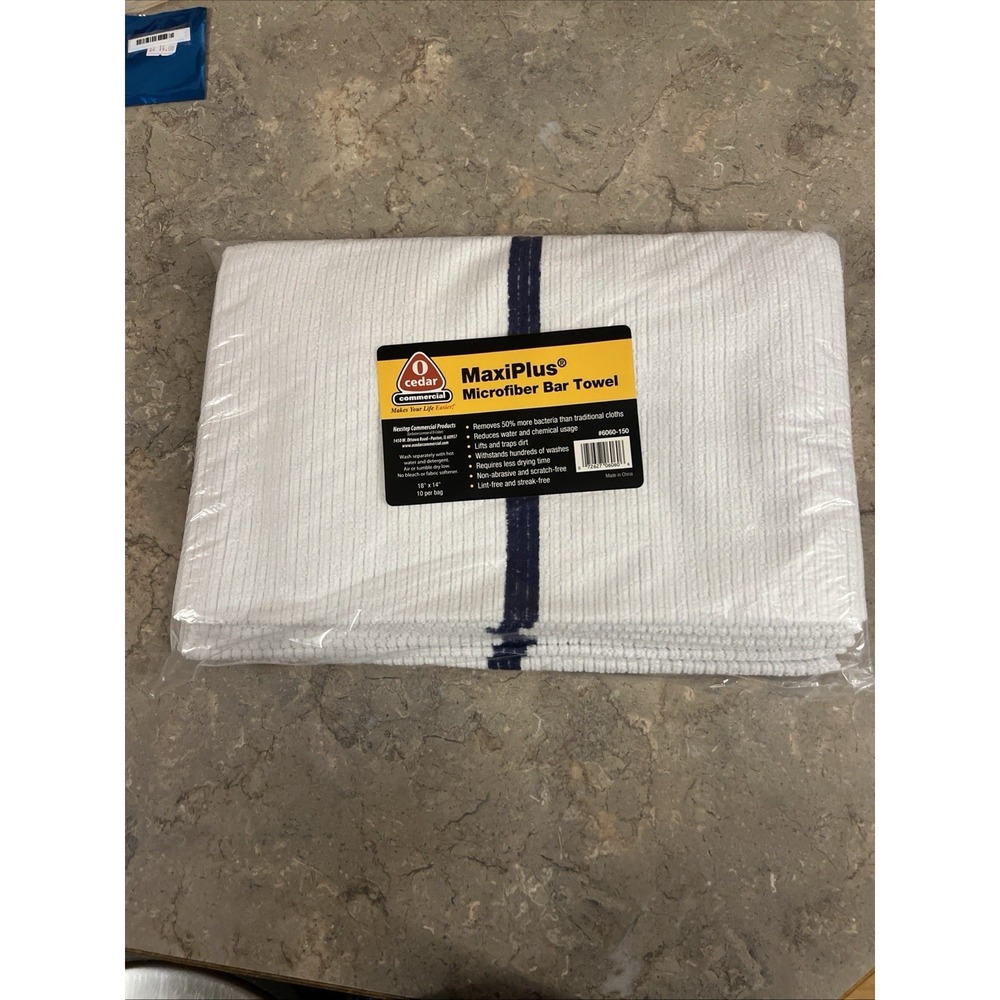 O Cedar Microfiber White/ Blue Stripe Bar Towel-10 In Pack 18x14